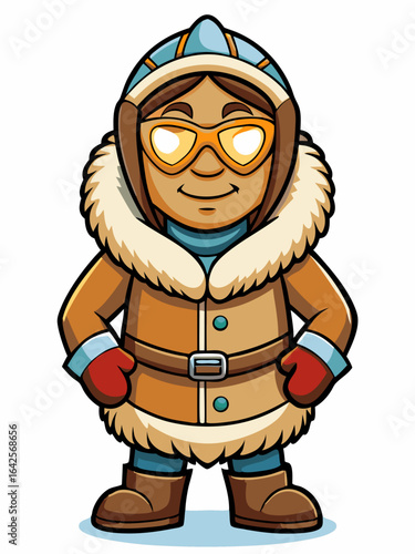 colorful illustration of a cartoon eskimo woman mascot with traditional clothing, isolated on white background