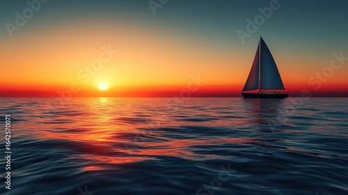 Sailboat at sunset on calm sea