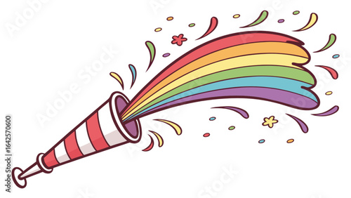 Celebrate pride with rainbow confetti popper vector illustration for lgbtq events and celebrations