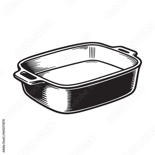 Vector illustration of a black and white baking dish ready for culinary purposes