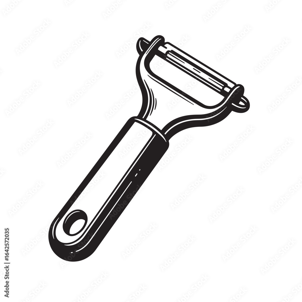 Obraz premium Vector illustration of a black and white kitchen vegetable peeler isolated on white