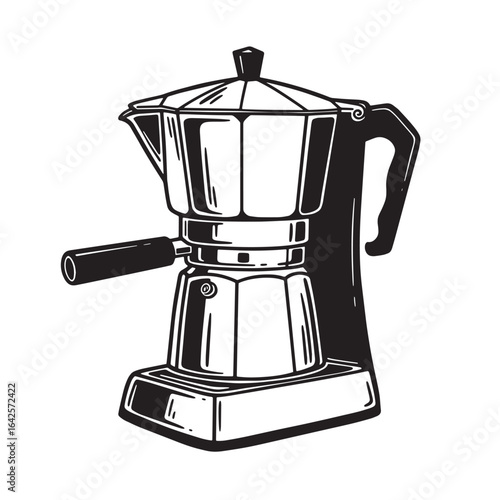 Vector illustration of a classic italian moka pot coffee maker in black and white