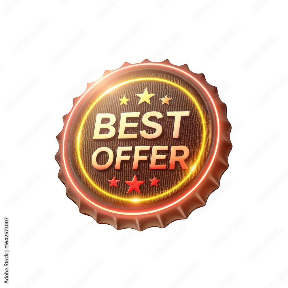 Fototapeta premium Glowing neon best offer bottle cap isolated on transparent background