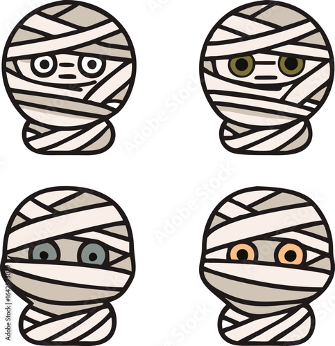 Four cartoon mummies with different colored eyes mummy halloween