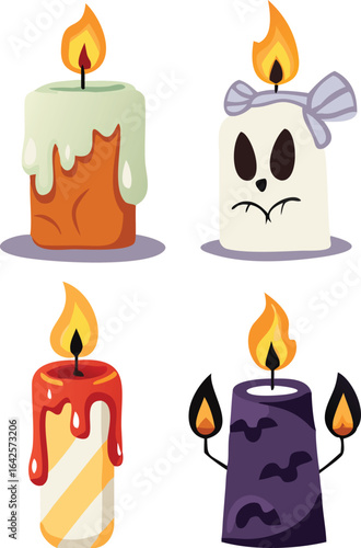 Four Halloween candles with flames spooky orange