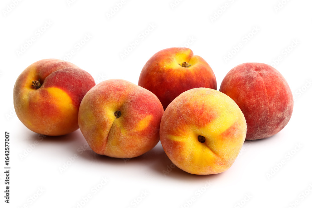 Many sweet ripe peaches on white background Many sweet ripe peaches on white background
