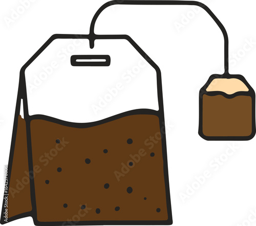 Brown herbal teabag vector art icon illustration.