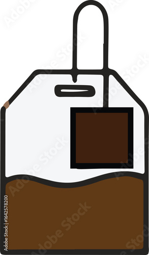Simple vector art icon of a steeping teabag drink.