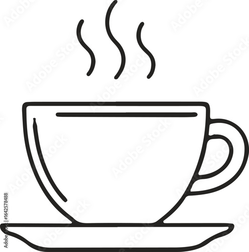 Steaming hot coffee cup vector line art icon.