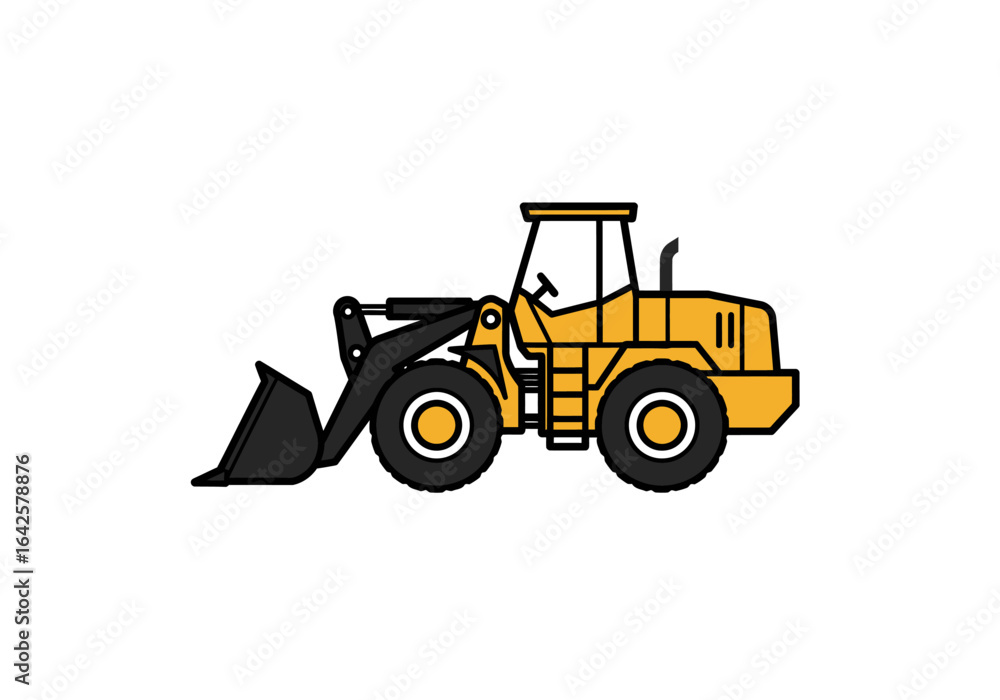 Naklejka premium Yellow and Black Front Loader Construction Vehicle Illustration.