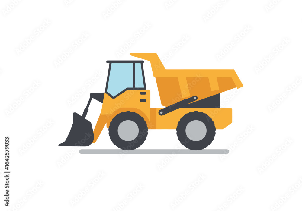 Fototapeta premium Cartoon Yellow Dump Truck with Front Loader Illustration.