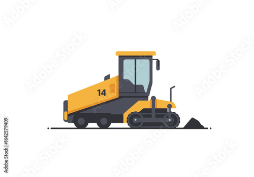 Yellow Asphalt Paver with Number 14 Construction Vehicle Illustration.