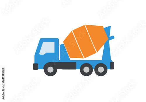Blue Cement Truck with Orange Mixer Illustration.