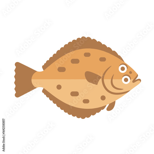 Flatfish with brown spots swims against a white background.