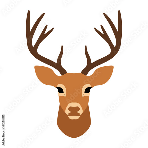 Stylized illustration of a deer head with antlers.
