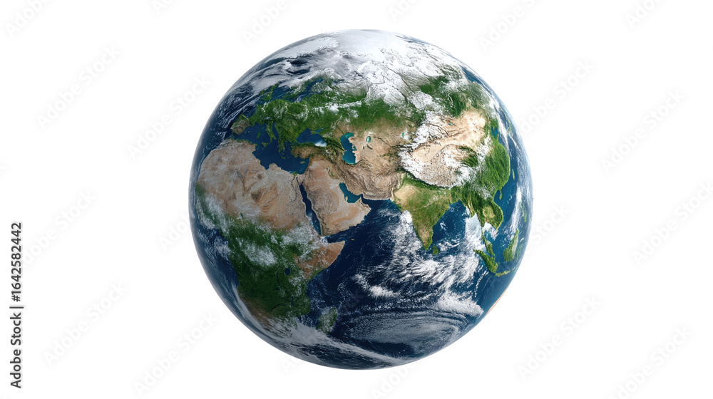 Fototapeta premium Planet Earth: A stunning, high-definition image showcases our planet earth. The image highlights continents, oceans, and atmospheric features. Perfect for illustrating concepts related to geography.