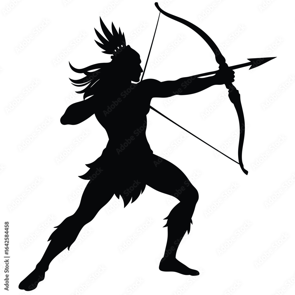 Fototapeta premium Warrior aiming bow arrow silhouette archer