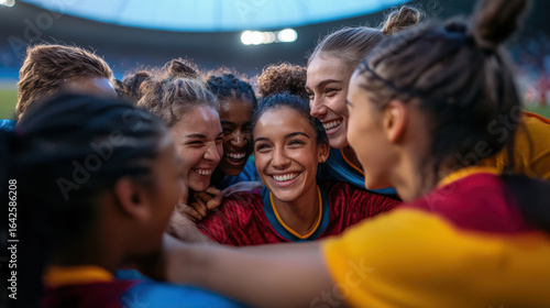 Joyful Team Celebration After Victory in Women’s Soccer Match