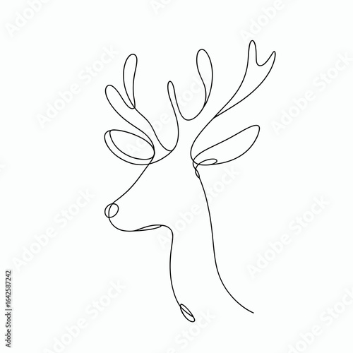 Linear illustration of a reindeer head in minimalist style  