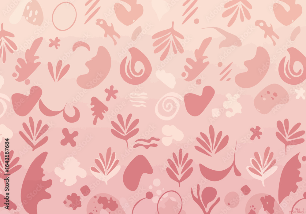 custom made wallpaper toronto digitalAbstract Pink Pattern with Botanical and Geometric Shapes.