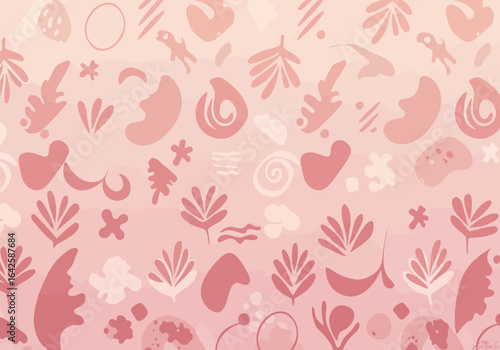 Abstract Pink Pattern with Botanical and Geometric Shapes.