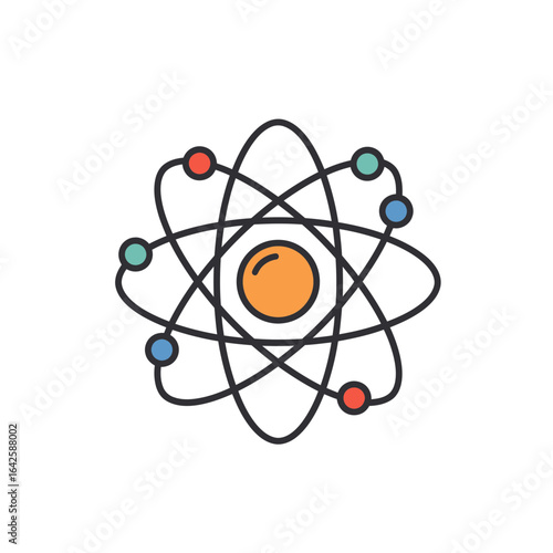 Colorful Atom Illustration with Central Nucleus and Orbiting Electrons