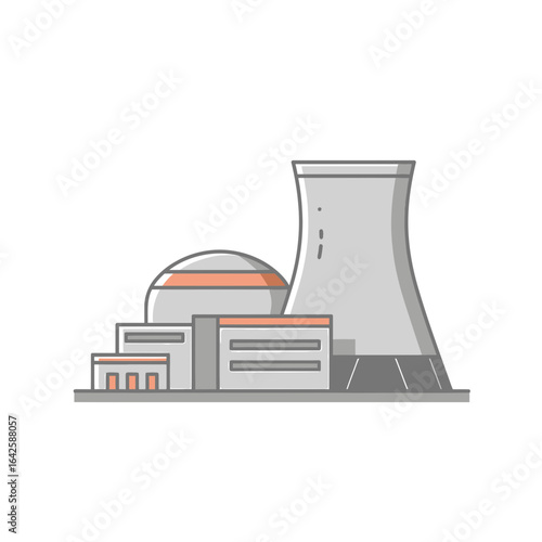 Pixel Art Illustration of a Nuclear Power Plant with Gray and Orange Color Scheme