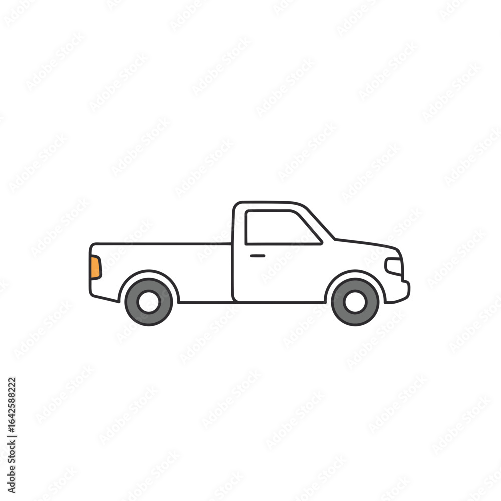Simple Line Drawing of a White Pickup Truck Simple Line Drawing of a White Pickup Truck