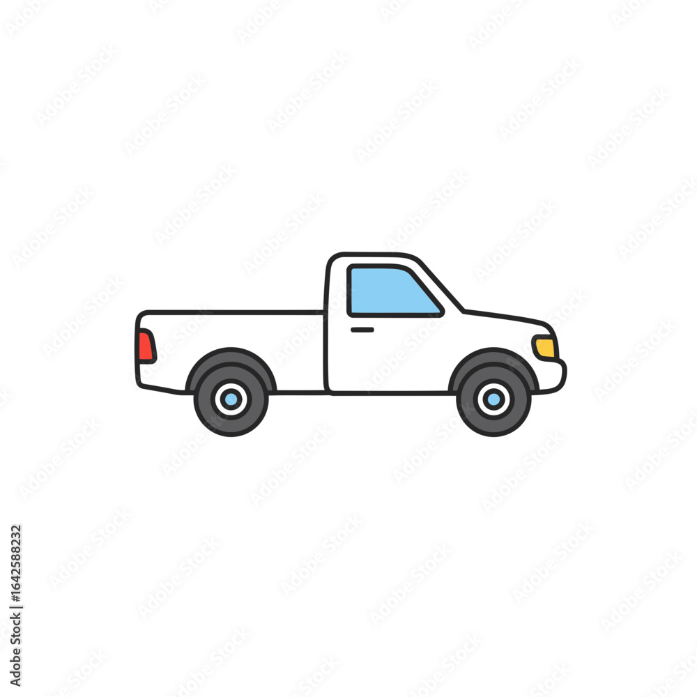 White Pickup Truck Illustration Side View White Pickup Truck Illustration Side View