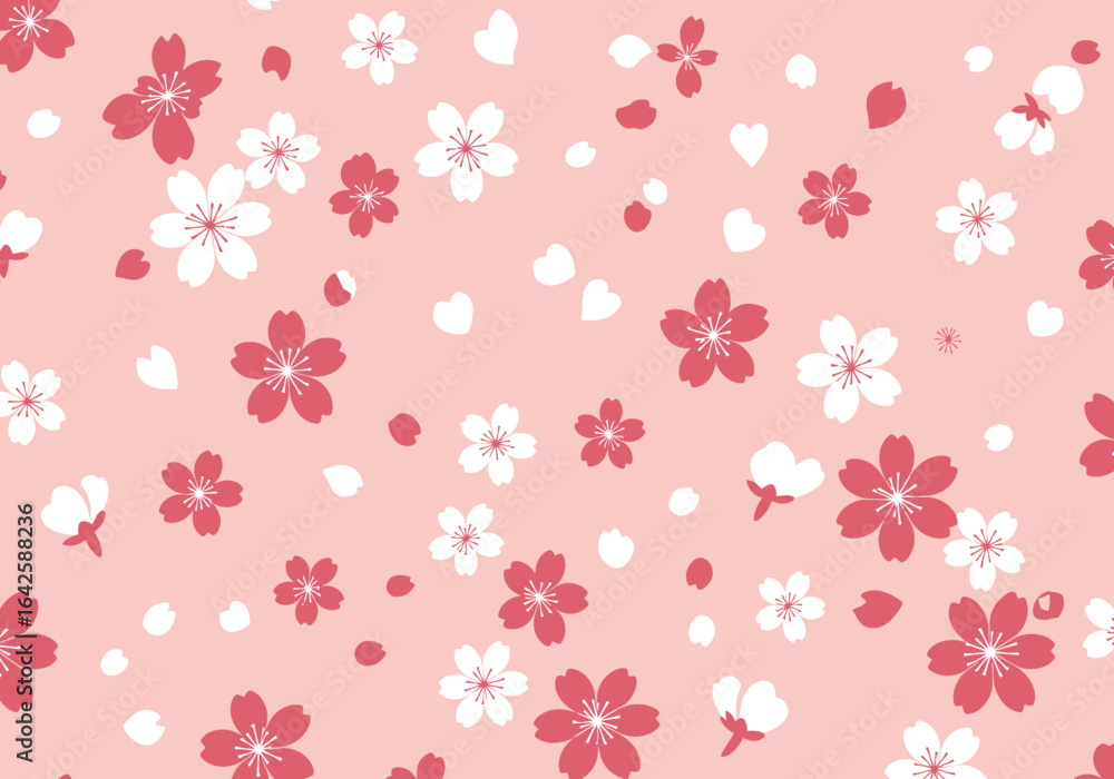 Pink Background with Cherry Blossoms and Petals Pattern. Pink Background with Cherry Blossoms and Petals Pattern.