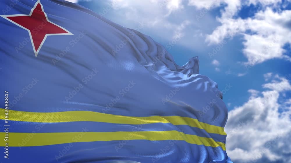 flag of Aruba. close up of the Aruba flag. Aruba flag endless loop.