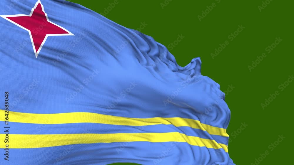 flag of Aruba. close up of the Aruba flag. Aruba flag endless loop. green screen
