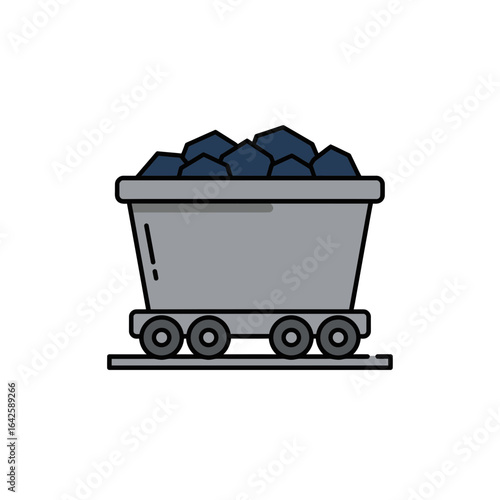 Gray Mine Cart Filled with Coal on White Background