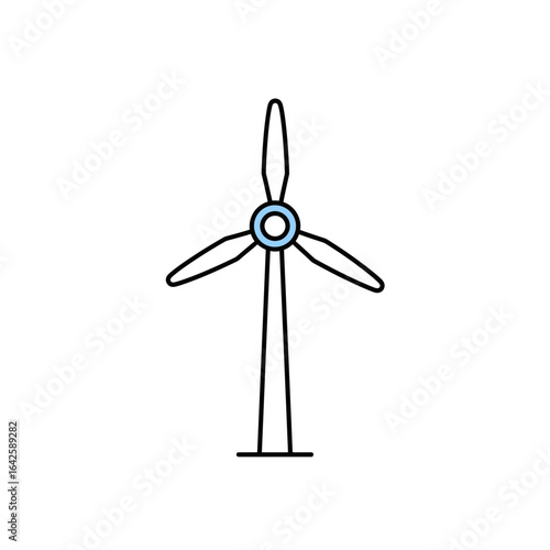 Simple Line Drawing of a Wind Turbine with Light Blue Accents