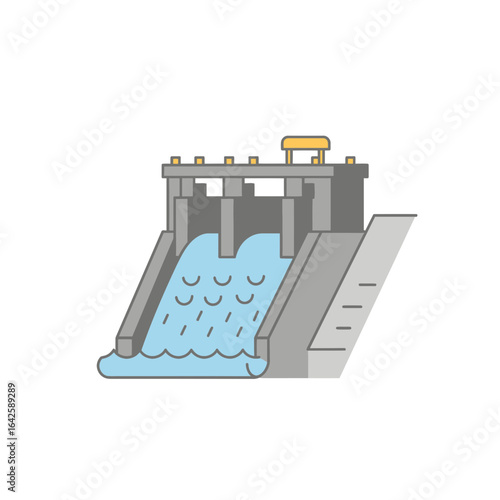 Simple Illustration of a Dam and Water Flowing
