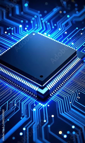 High tech microchip against circuit board design