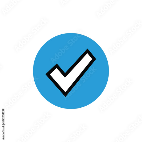 Illustration of blue circle with a white checkmark isolated on white background