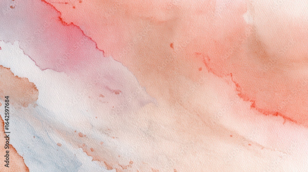 Fototapeta premium Watercolor wash showing a gradient of coral and light blue hues on paper