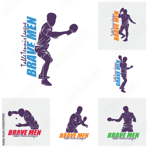 Set of Men table tennis logo design vector. Silhouette Men table tennis player Template Illustration