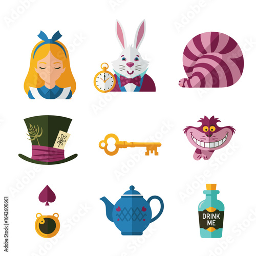 Alice in the wonderland icons set