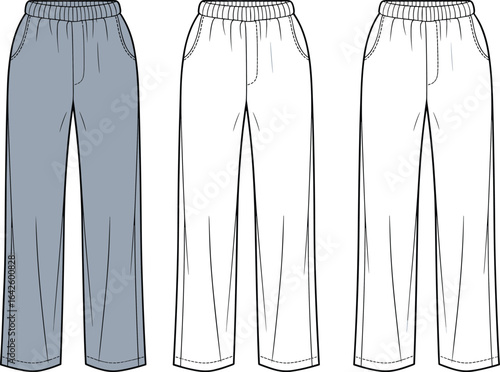 Comfortable, stylish, and versatile pants for everyday wear, perfect for casual outings, lounging, or light exercise, cad drawing flat vector illustration