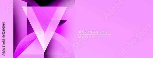 Abstract pink design features layered geometric shapes. Modern composition creates dynamic visual effect. Smooth gradients enhance depth.
