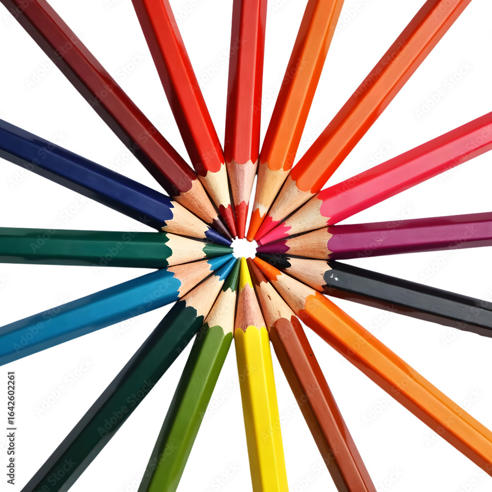 Colorful pencils arranged in a circle isolated on transparent background Colorful pencils arranged in a circle isolated on transparent background