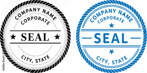 Corporate Seal with Company Name and Location | Black and Blue Circular Stamp Design for Branding, Official Documents and Certificates