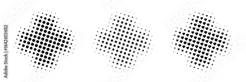 design element cross, set halftone dot pattern, magazine retro style, isolated vector on transparent png
