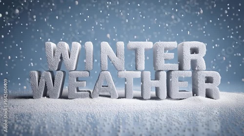 Winter weather title animation with snow, ice block letters - a snowstorm 3d animated text sequence for severe winter storm alert or report - widescreen, 16:9, horizontal