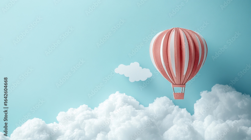 Fototapeta premium Colorful Hot Air Balloon Floating Above Soft White Clouds