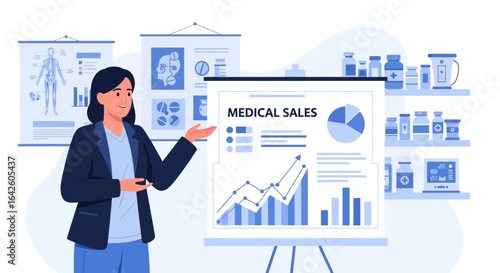 Professional Medical Sales Presentation by a Woman in a Healthcare Setting