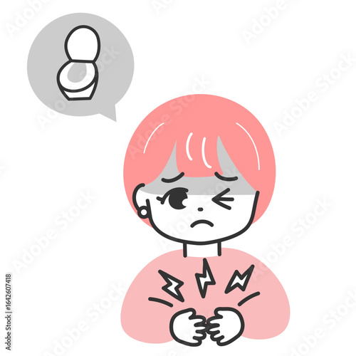 お腹が痛くて青ざめている女性のイラスト