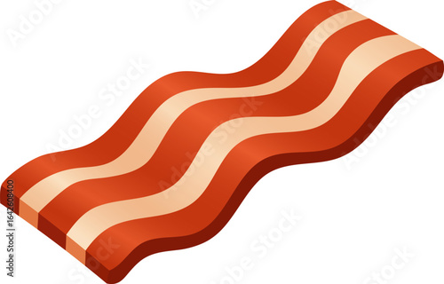 Single bacon strip illustration with wavy shape and fat layers, perfect for food, breakfast, and cooking design projects.
